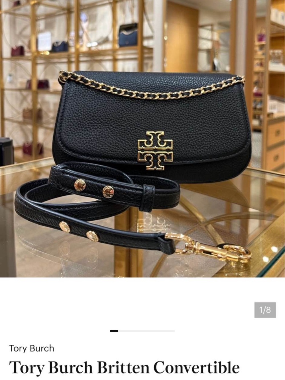 Tory Burch Black Britten Convertible Crossbody with Gold Logo